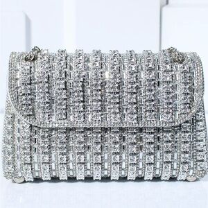 Elegant Silver Crystal-Embellished Women's Bag